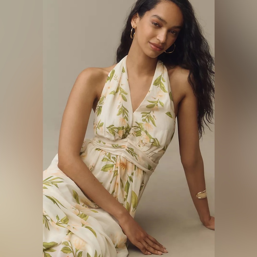 New Farm Rio x Anthropologie V-Neck Floral Chiffon Maxi Dress Gown sz L